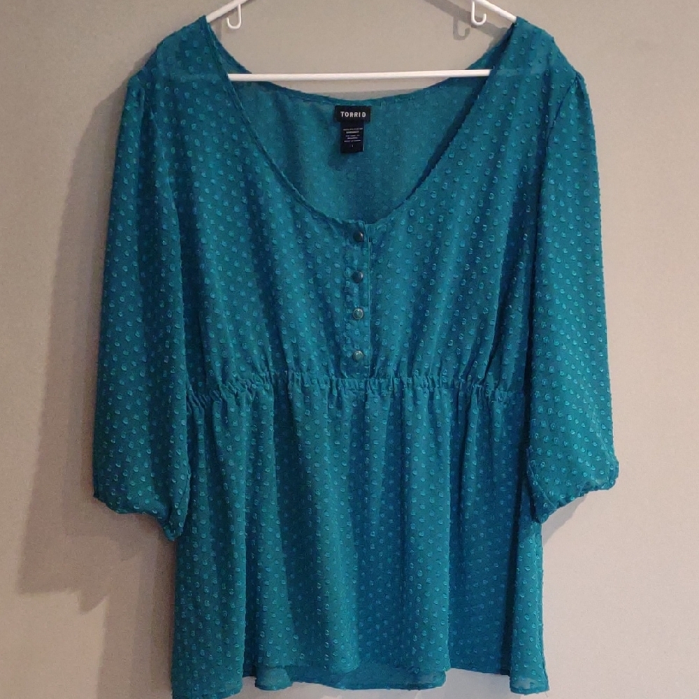 Torrid Women's‎ 1 Teal Button-Front Sheer Blouse